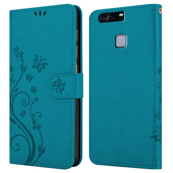 Deksel til Huawei P9 Lommebokdeksel i blomster design med magnetisk lukking, stativfunksjon og kortplasser