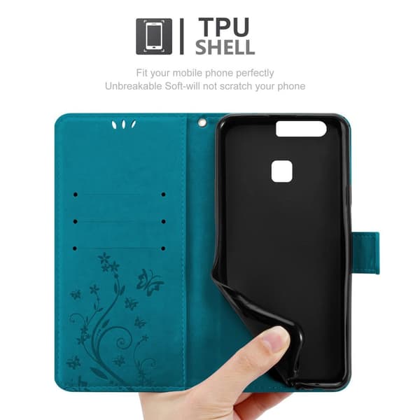 Deksel til Huawei P9 Lommebokdeksel i blomster design med magnetisk lukking, stativfunksjon og kortplasser