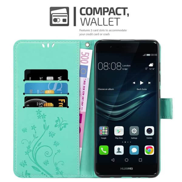 Deksel til Huawei P9 Lommebokdeksel i blomster design med magnetisk lukking, stativfunksjon og kortplasser