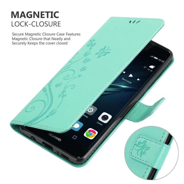 Deksel til Huawei P9 Lommebokdeksel i blomster design med magnetisk lukking, stativfunksjon og kortplasser
