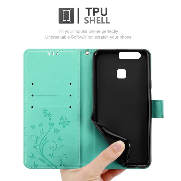Deksel til Huawei P9 Lommebokdeksel i blomster design med magnetisk lukking, stativfunksjon og kortplasser