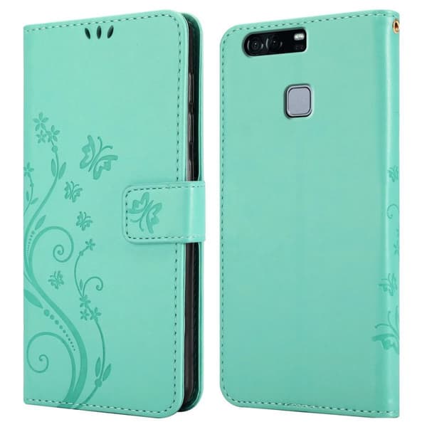 Deksel til Huawei P9 Lommebokdeksel i blomster design med magnetisk lukking, stativfunksjon og kortplasser