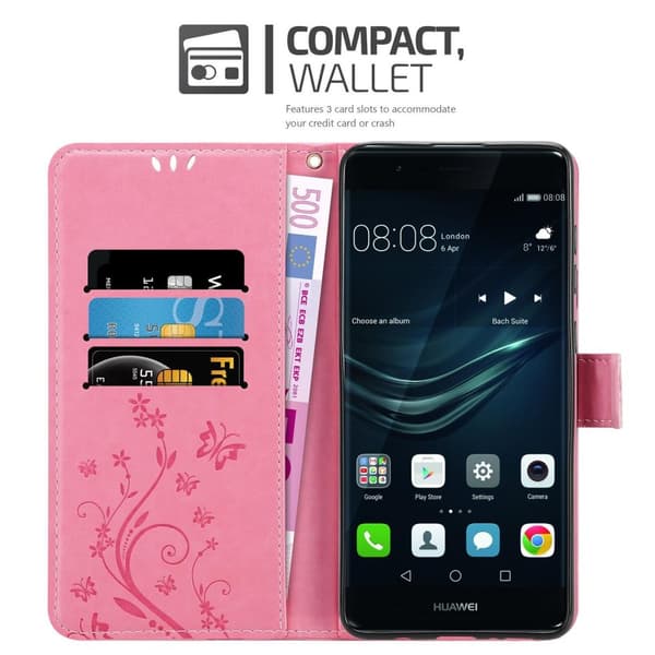 Deksel til Huawei P9 Lommebokdeksel i blomster design med magnetisk lukking, stativfunksjon og kortplasser