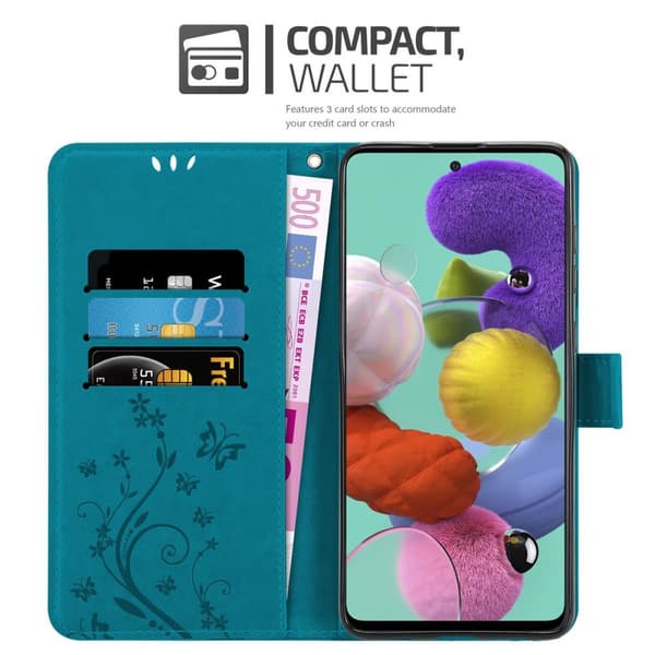 Samsung Galaxy A51 5G Skal Fodral i blomdesign Mobilskydd Case Cover med magnetisk stängning, ståfunktion och kortplatser