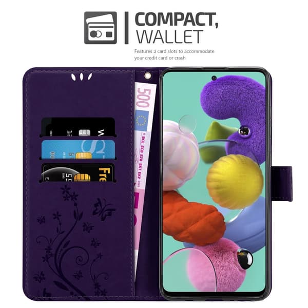 Deksel til Samsung Galaxy A51 5G Lommebokdeksel i blomster design med magnetisk lukking, stativfunksjon og kortplasser