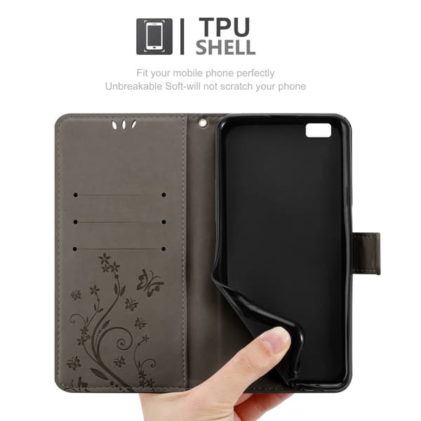 Huawei P8 LITE 2015 Suojakotelo Suojakuori Lompakkokotelo Matkapuhelinkotelo Kukat jossa on magneettisuljenta, jalusta-toiminto ja korttipaikat