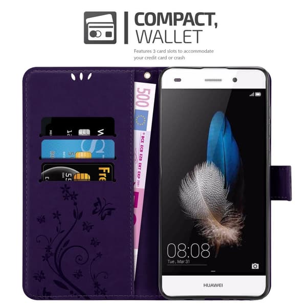 Huawei P8 LITE 2015 Suojakotelo Suojakuori Lompakkokotelo Matkapuhelinkotelo Kukat jossa on magneettisuljenta, jalusta-toiminto ja korttipaikat