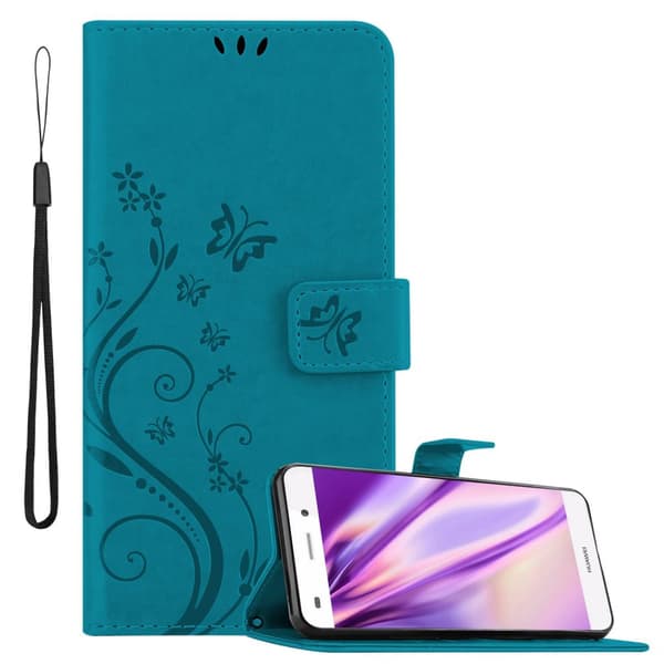 Huawei P8 LITE 2015 Suojakotelo Suojakuori Lompakkokotelo Matkapuhelinkotelo Kukat jossa on magneettisuljenta, jalusta-toiminto ja korttipaikat FLOWER SININEN