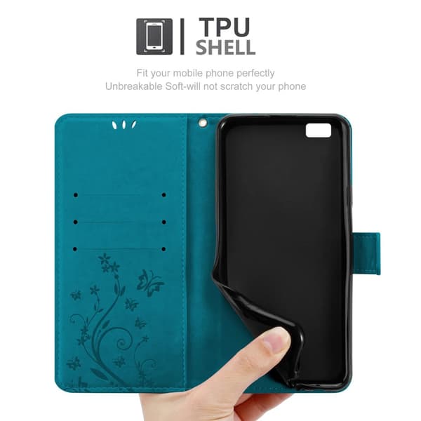 Huawei P8 LITE 2015 Suojakotelo Suojakuori Lompakkokotelo Matkapuhelinkotelo Kukat jossa on magneettisuljenta, jalusta-toiminto ja korttipaikat