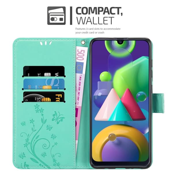 Samsung Galaxy M31 Skal Fodral i blomdesign Mobilskydd Case Cover med magnetisk stängning, ståfunktion och kortplatser