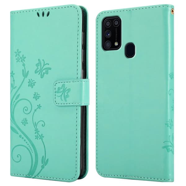 Samsung Galaxy M31 Skal Fodral i blomdesign Mobilskydd Case Cover med magnetisk stängning, ståfunktion och kortplatser