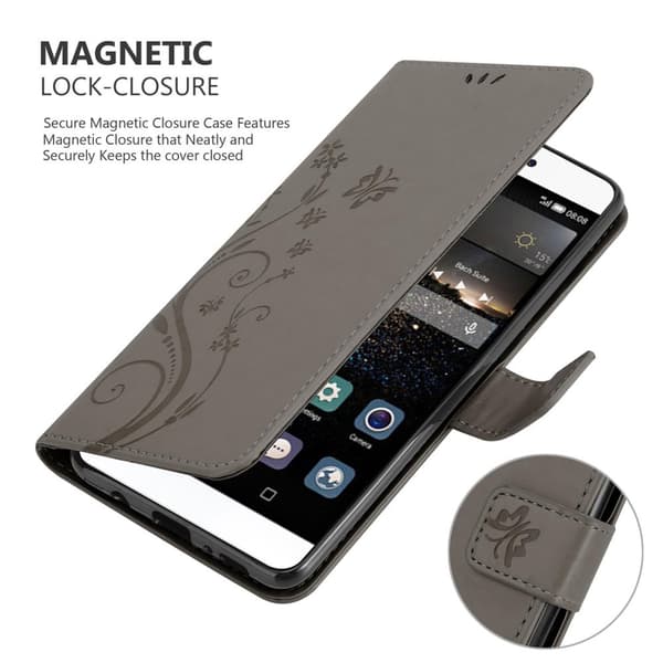 Huawei P8 Skal Fodral i blomdesign Mobilskydd Case Cover med magnetisk stängning, ståfunktion och kortplatser