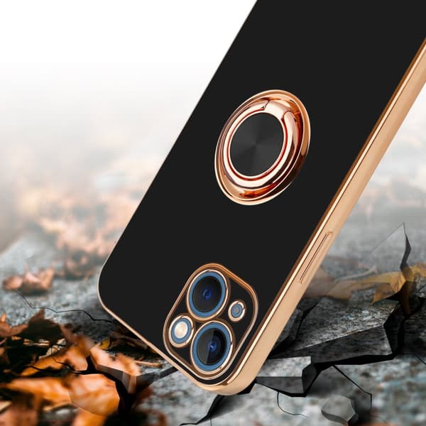 Deksel til iPhone 14 PLUS med ring Etui av fleksibel TPU-silikon, med kamerabeskyttelse magnetisk bilholder
