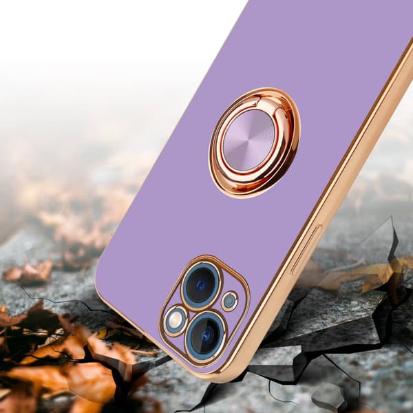 Deksel til iPhone 14 PLUS med ring Etui av fleksibel TPU-silikon, med kamerabeskyttelse magnetisk bilholder