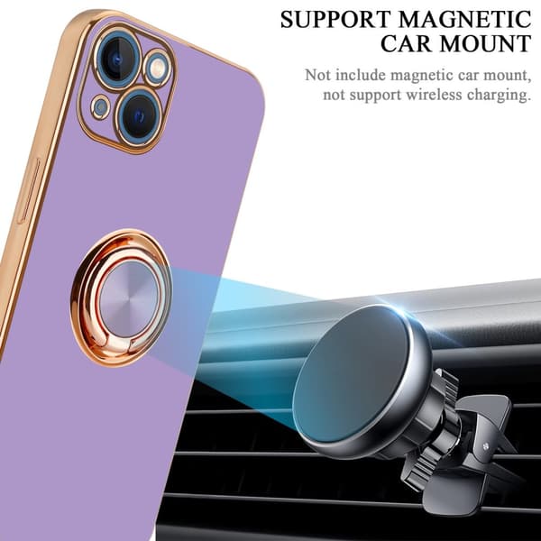 Deksel til iPhone 14 PLUS med ring Etui av fleksibel TPU-silikon, med kamerabeskyttelse magnetisk bilholder