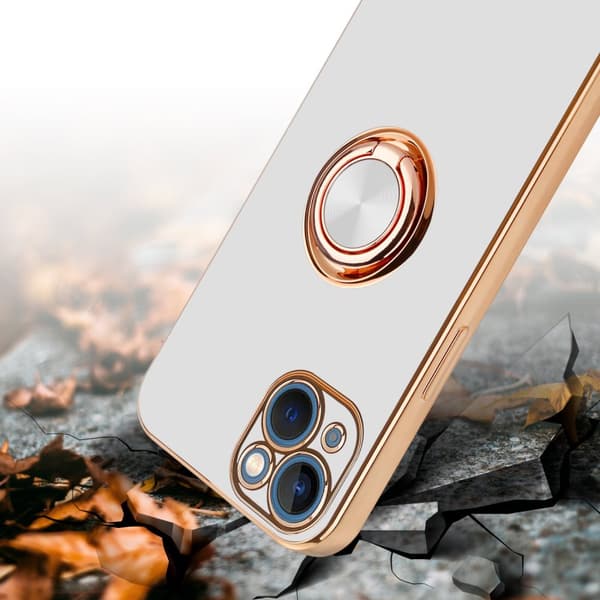 Deksel til iPhone 14 PLUS med ring Etui av fleksibel TPU-silikon, med kamerabeskyttelse magnetisk bilholder