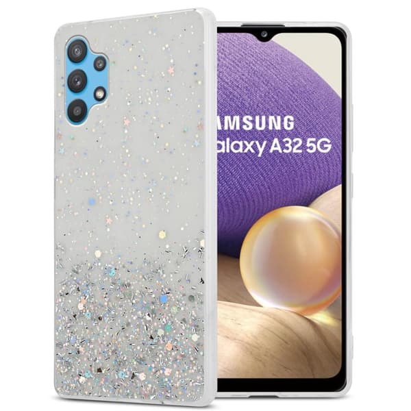 Samsung Galaxy A32 5G Skal Fodral Case Cover av flexibelt TPU-silikon med glittrande glitter Transparent med Glitter
