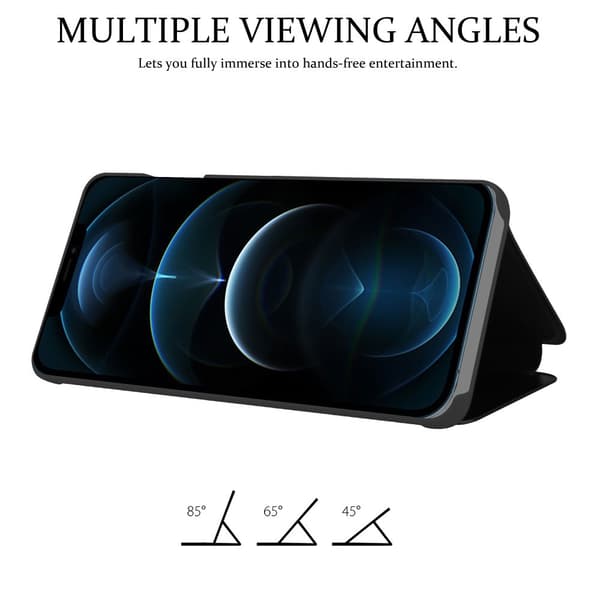 Etui for iPhone 13 Deksel Clear View Mirror Beskyttelsesetui med stativfunksjon 360 graders beskyttelse
