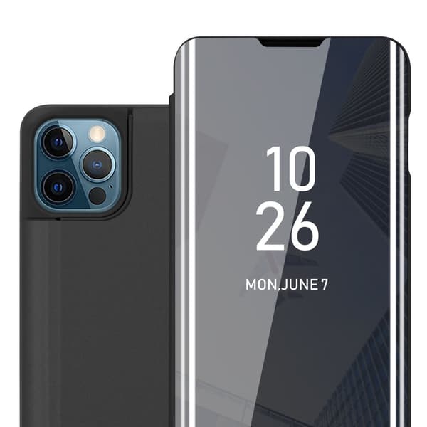 Etui for iPhone 13 Deksel Clear View Mirror Beskyttelsesetui med stativfunksjon 360 graders beskyttelse