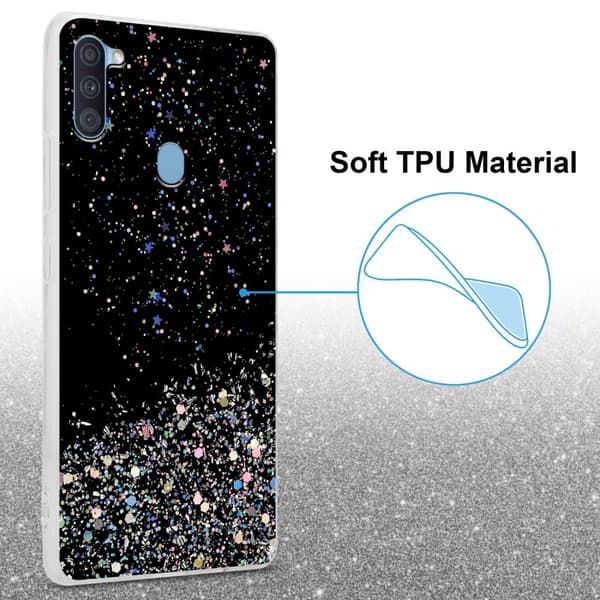Samsung Galaxy A11 / M11 Suojakuori Suojakotelo joustavasta TPU-silikonista jossa on kimaltelevaa glitteriä