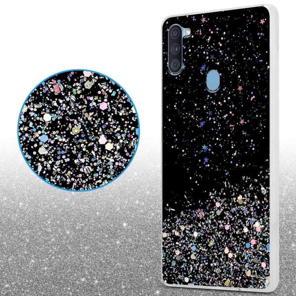 Samsung Galaxy A11 / M11 Suojakuori Suojakotelo joustavasta TPU-silikonista jossa on kimaltelevaa glitteriä