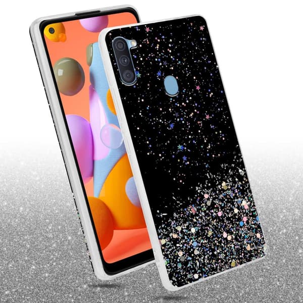 Samsung Galaxy A11 / M11 Suojakuori Suojakotelo joustavasta TPU-silikonista jossa on kimaltelevaa glitteriä