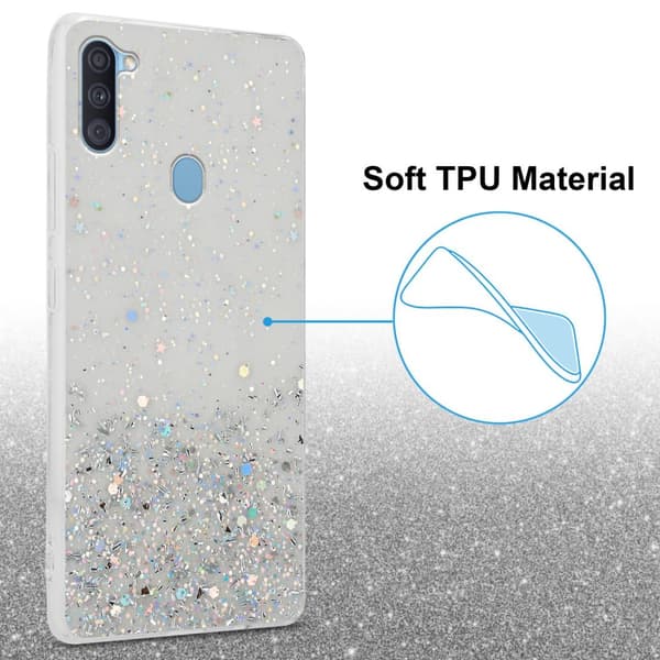 Samsung Galaxy A11 / M11 Suojakuori Suojakotelo joustavasta TPU-silikonista jossa on kimaltelevaa glitteriä