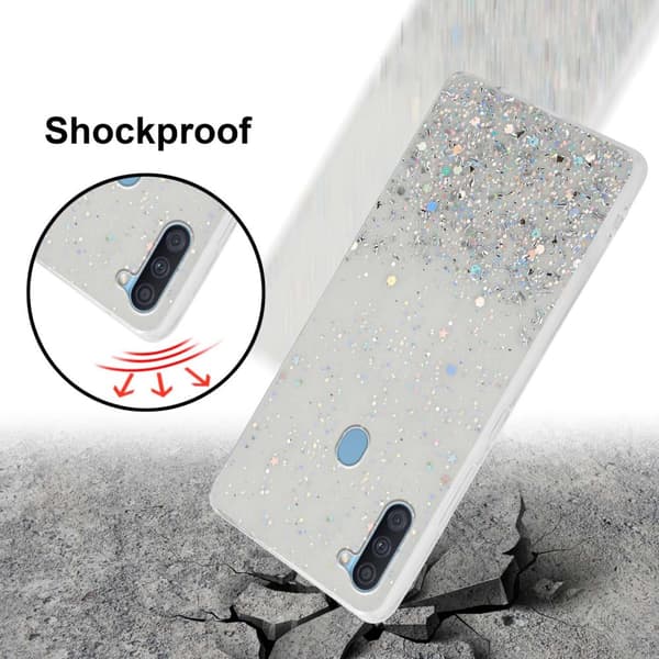 Samsung Galaxy A11 / M11 Suojakuori Suojakotelo joustavasta TPU-silikonista jossa on kimaltelevaa glitteriä