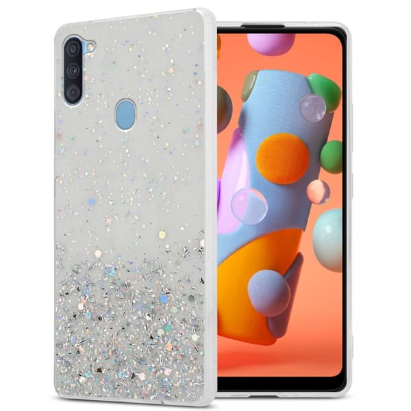 Samsung Galaxy A11 / M11 Suojakuori Suojakotelo joustavasta TPU-silikonista jossa on kimaltelevaa glitteriä