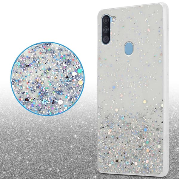 Samsung Galaxy A11 / M11 Suojakuori Suojakotelo joustavasta TPU-silikonista jossa on kimaltelevaa glitteriä