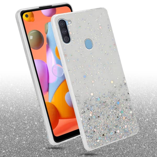 Samsung Galaxy A11 / M11 Suojakuori Suojakotelo joustavasta TPU-silikonista jossa on kimaltelevaa glitteriä