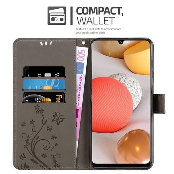 Deksel til Samsung Galaxy A42 5G / M42 5G Lommebokdeksel i blomster design med magnetisk lukking, stativfunksjon og kortplasser