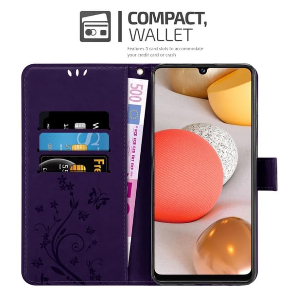 Deksel til Samsung Galaxy A42 5G / M42 5G Lommebokdeksel i blomster design med magnetisk lukking, stativfunksjon og kortplasser