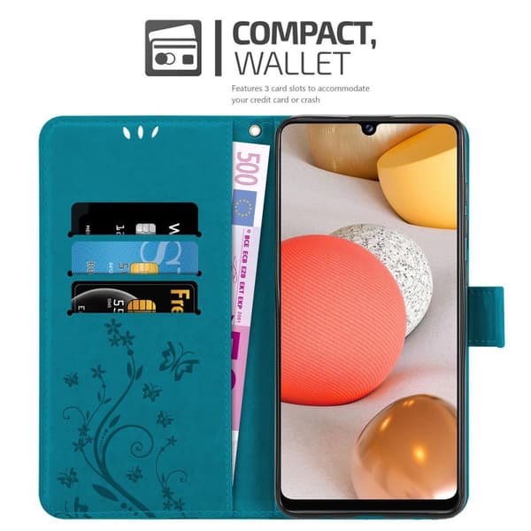 Deksel til Samsung Galaxy A42 5G / M42 5G Lommebokdeksel i blomster design med magnetisk lukking, stativfunksjon og kortplasser