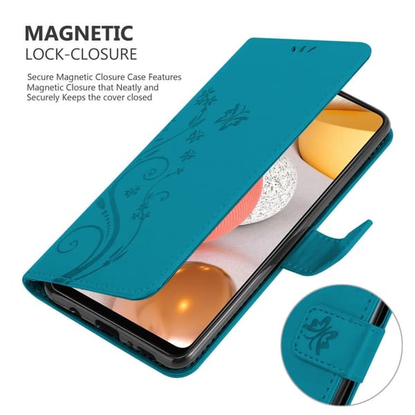 Deksel til Samsung Galaxy A42 5G / M42 5G Lommebokdeksel i blomster design med magnetisk lukking, stativfunksjon og kortplasser