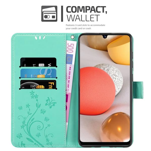 Deksel til Samsung Galaxy A42 5G / M42 5G Lommebokdeksel i blomster design med magnetisk lukking, stativfunksjon og kortplasser