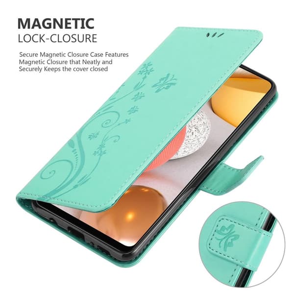 Deksel til Samsung Galaxy A42 5G / M42 5G Lommebokdeksel i blomster design med magnetisk lukking, stativfunksjon og kortplasser