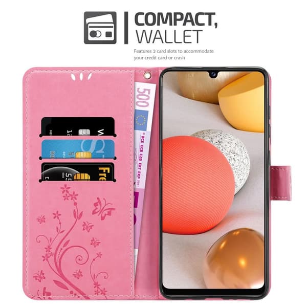 Deksel til Samsung Galaxy A42 5G / M42 5G Lommebokdeksel i blomster design med magnetisk lukking, stativfunksjon og kortplasser