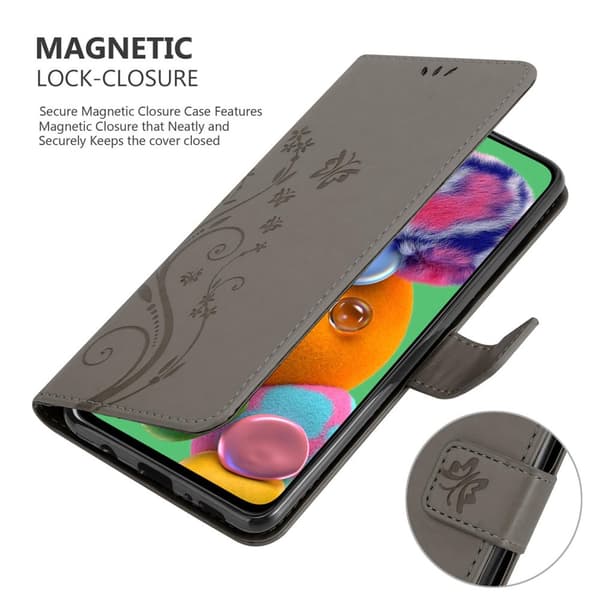 Deksel til Samsung Galaxy A90 5G Lommebokdeksel i blomster design med magnetisk lukking, stativfunksjon og kortplasser