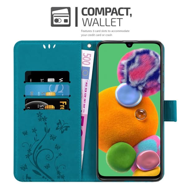 Deksel til Samsung Galaxy A90 5G Lommebokdeksel i blomster design med magnetisk lukking, stativfunksjon og kortplasser