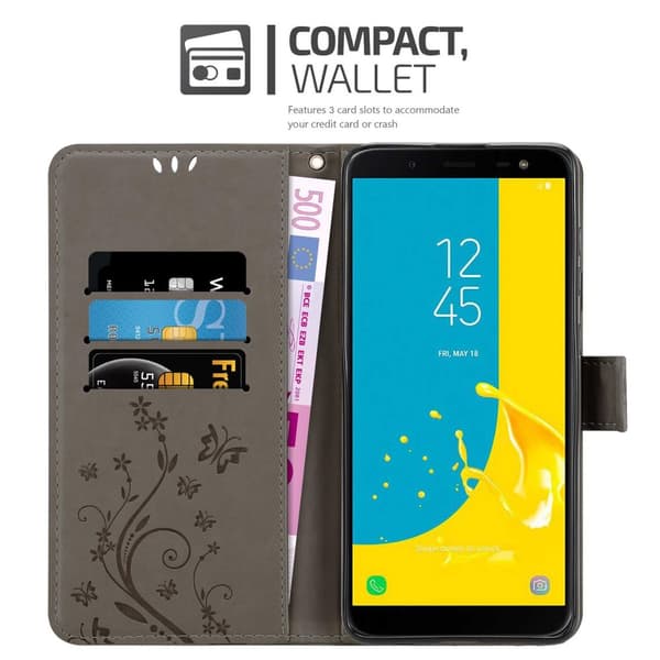 Deksel til Samsung Galaxy J6 2018 Lommebokdeksel i blomster design med magnetisk lukking, stativfunksjon og kortplasser