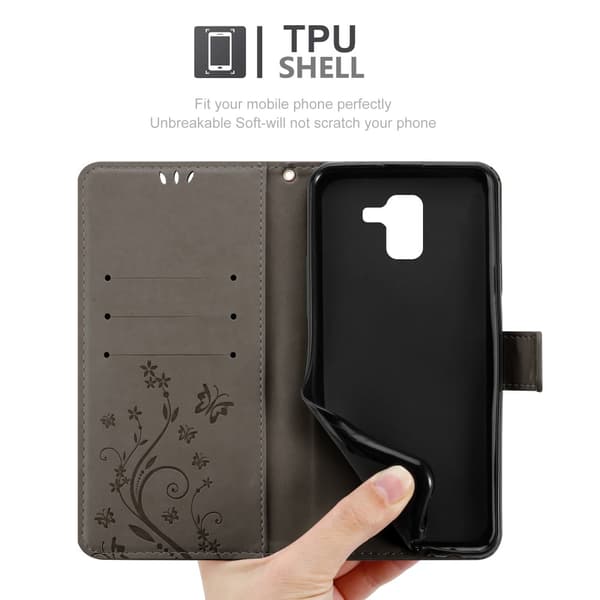 Deksel til Samsung Galaxy J6 2018 Lommebokdeksel i blomster design med magnetisk lukking, stativfunksjon og kortplasser