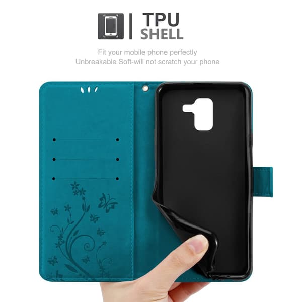 Deksel til Samsung Galaxy J6 2018 Lommebokdeksel i blomster design med magnetisk lukking, stativfunksjon og kortplasser