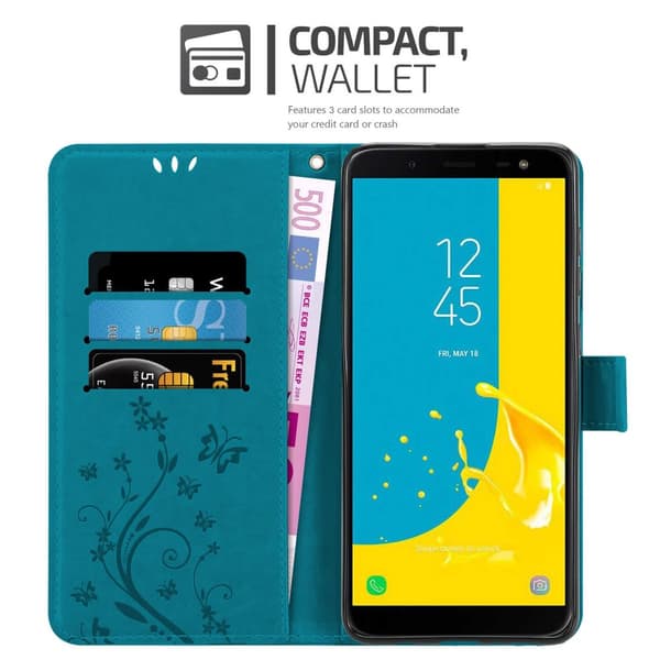 Deksel til Samsung Galaxy J6 2018 Lommebokdeksel i blomster design med magnetisk lukking, stativfunksjon og kortplasser