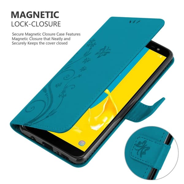 Deksel til Samsung Galaxy J6 2018 Lommebokdeksel i blomster design med magnetisk lukking, stativfunksjon og kortplasser