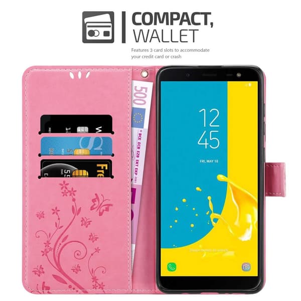 Deksel til Samsung Galaxy J6 2018 Lommebokdeksel i blomster design med magnetisk lukking, stativfunksjon og kortplasser