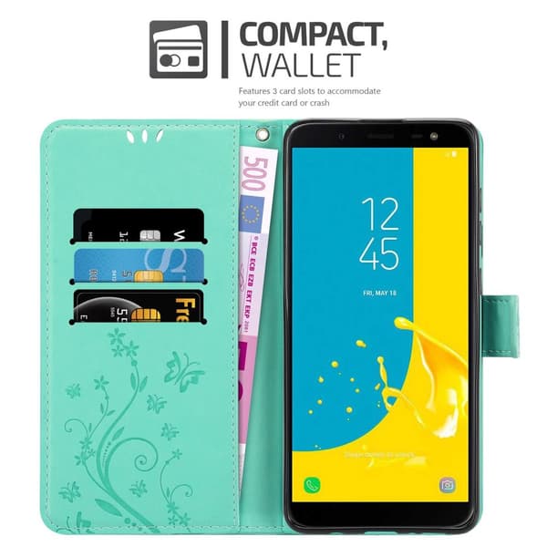 Deksel til Samsung Galaxy J6 2018 Lommebokdeksel i blomster design med magnetisk lukking, stativfunksjon og kortplasser