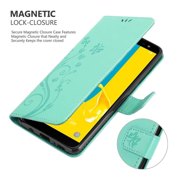 Deksel til Samsung Galaxy J6 2018 Lommebokdeksel i blomster design med magnetisk lukking, stativfunksjon og kortplasser