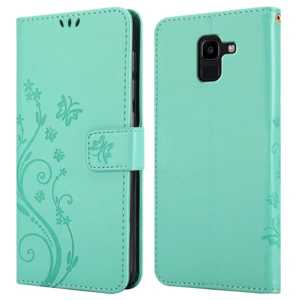 Deksel til Samsung Galaxy J6 2018 Lommebokdeksel i blomster design med magnetisk lukking, stativfunksjon og kortplasser