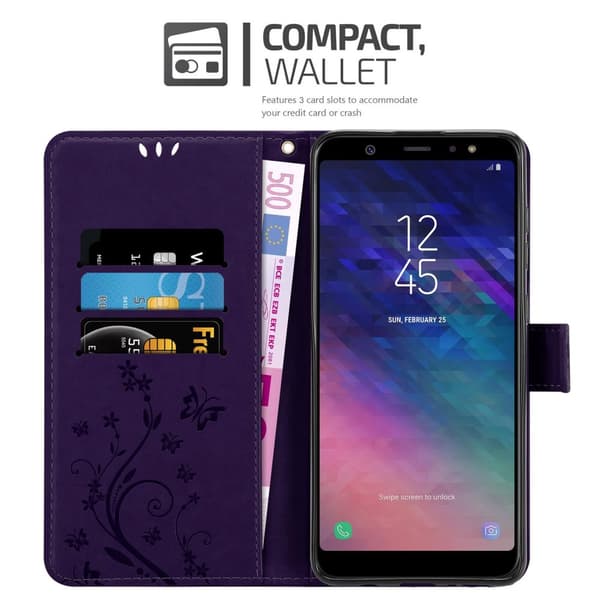 Deksel til Samsung Galaxy A6 PLUS 2018 Lommebokdeksel i blomster design med magnetisk lukking, stativfunksjon og kortplasser